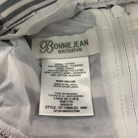 Bonnie Jean Girls Dress 12M Sleeveless Striped Dress Navy Blue White 12M - Picture 5 of 6